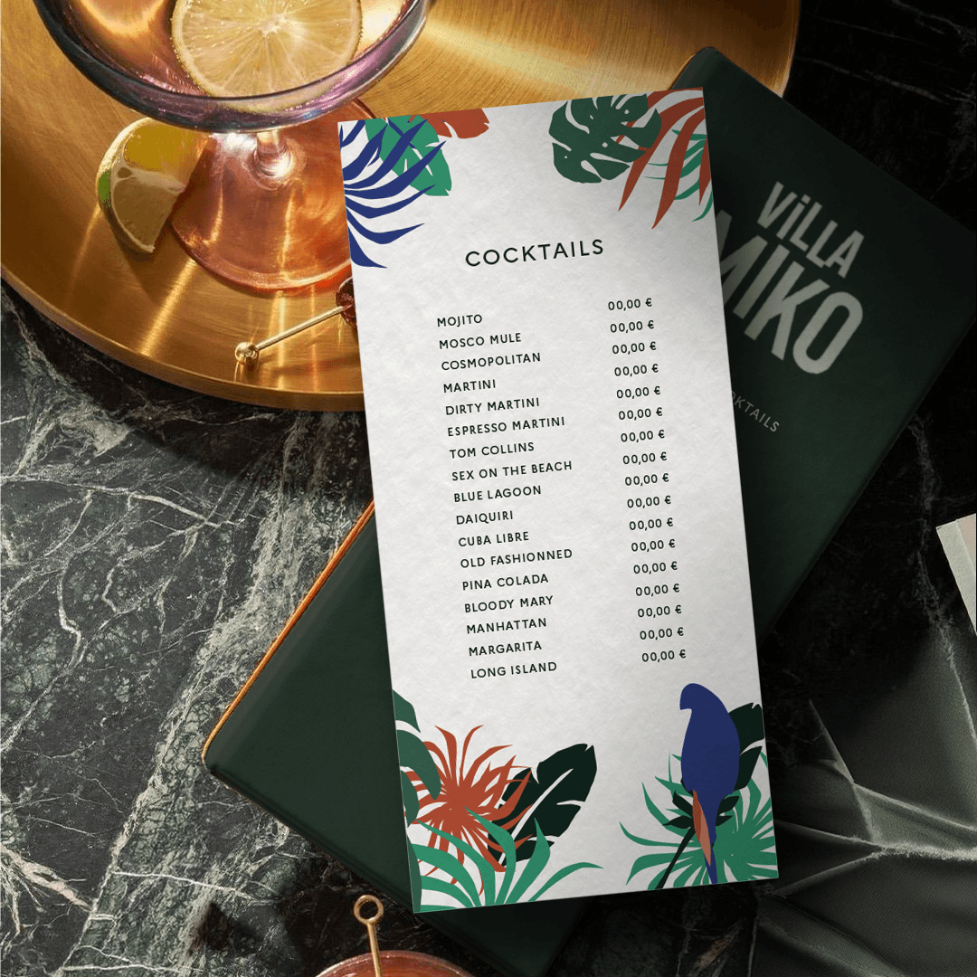 Carte des cocktails Villa Miko